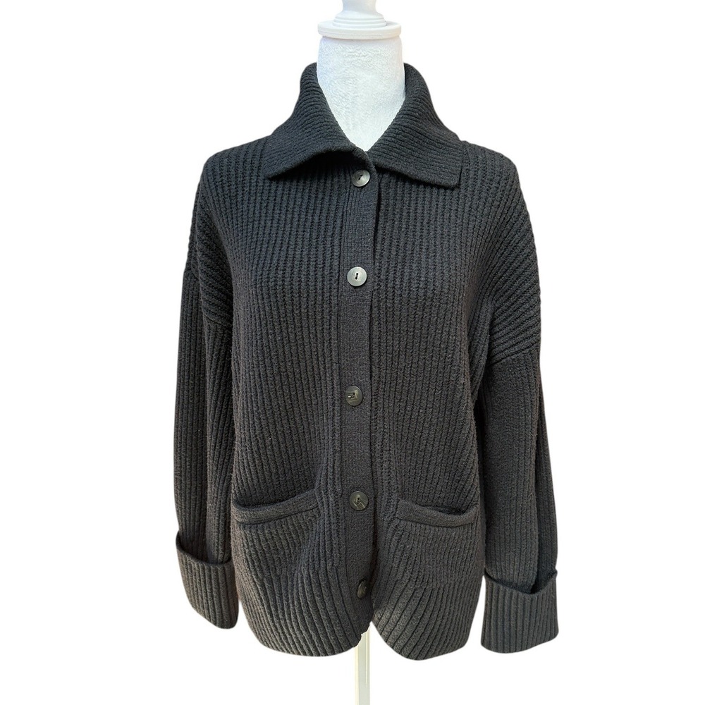 Abercrombie & Fitch Cardigan Womens XS Black Shaker Rib Button Front Heavy